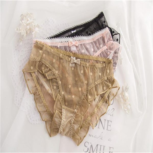 

underwear comfortable lace hollow out designer middle waist casual briefs panties polka dot printed womens, Black;pink