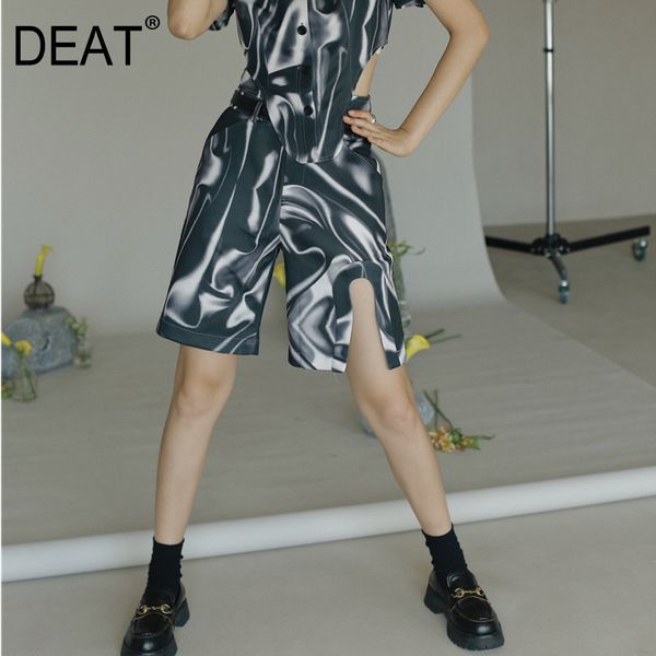 

deat] women split hit color tie-dye wide leg shorts new high waist loose fit trousers fashion tide spring autumn 2020 13t382, White;black