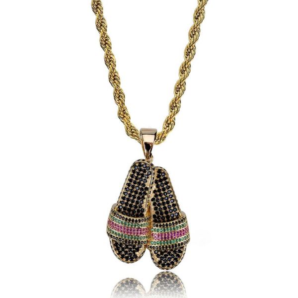 

oh slipper shoes pendant necklace iced out + hip hop men women charms chain hip hop jewelry for gifts, Silver