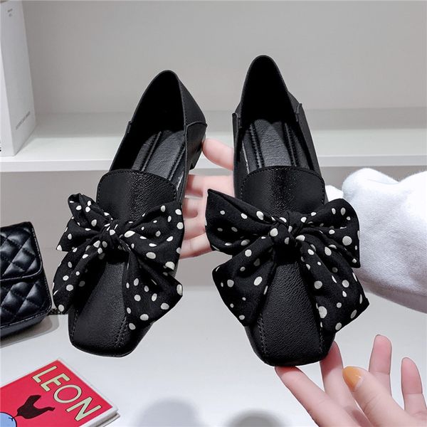 

women flats 2020 square head casual shoes women summer bow flats loafers shoes flat m1117, Black