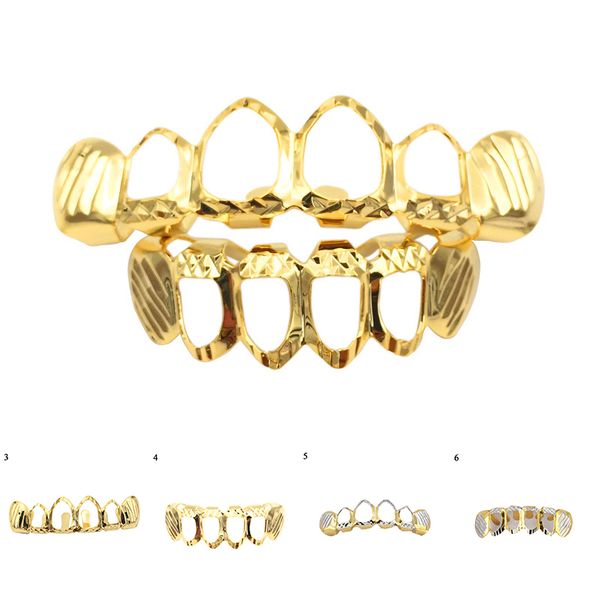 

gold color teeth case plated bottom teeth cover hollow braces single tooth cap caps rock grills tooth cap, Slivery;golden