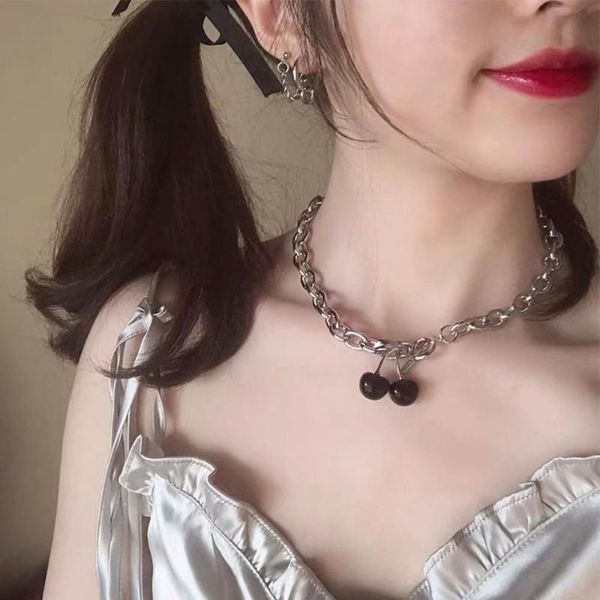 

punk vintage cherry necklaces gothic silver color metal choker for women girls pendant chain party jewelry gifts