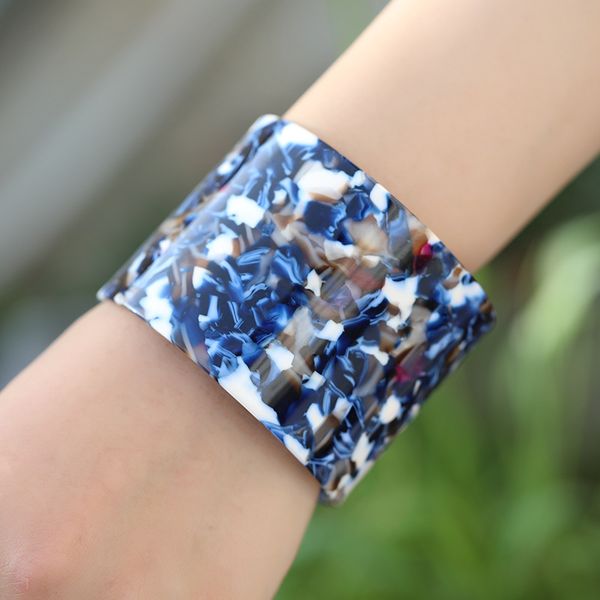 

exaggerated retro acetate board acrylic bangle bracelet resin open cuff colorful wide bracelet boho cool jewelry hand decoration, Black