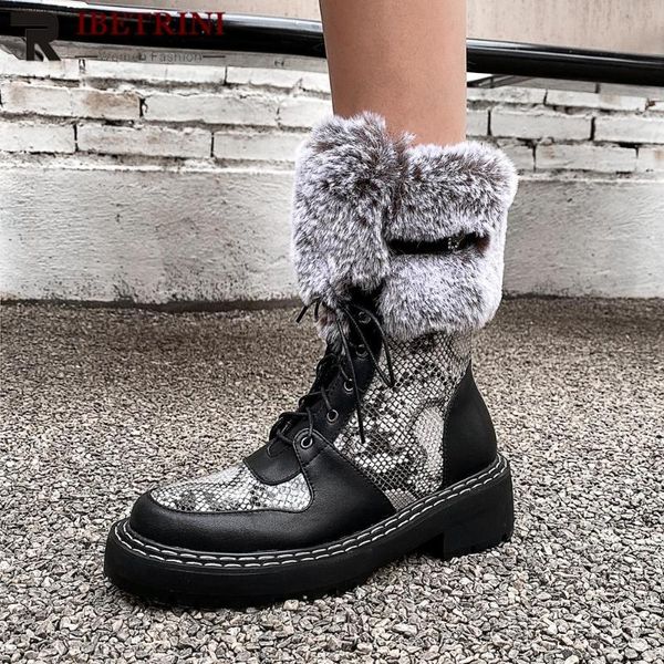 

boots ribetrini genuine leather snake sewing fur motocycle shoes women brand platform punk stylish chunk autumn, Black