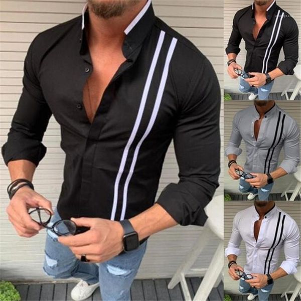 

color slim button long sleeved stand collar fashion mens shirts striped mens designer shirts casual solid, White;black
