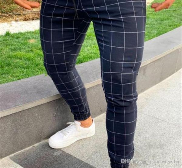 

european and american checked printed mens casual stretch pants fashion street mens clothing mens designer jeans, Black