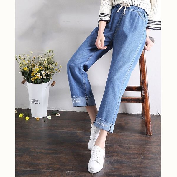 

women's jeans jujuland 2021 straight pants vintage high waist womens full length loose cowboy, Blue