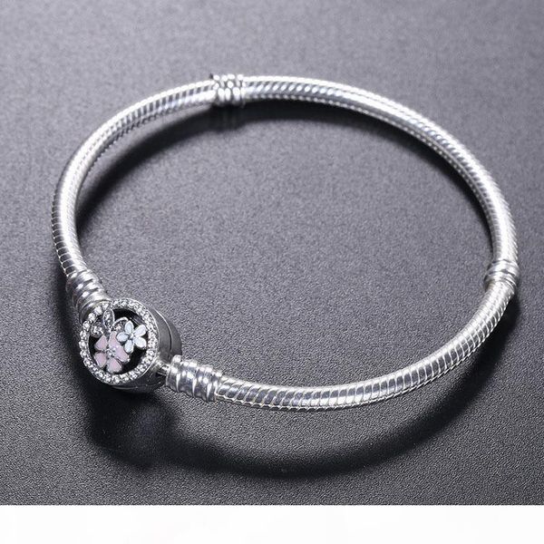 

925 sterling silver bracelet bloom flower enamel clasp for designer jewelry charm bracelet original box women wedding bracelets, Golden;silver