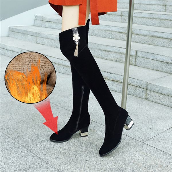 

plus size 34-43 fashion 2020 new women boots autumn winter ladies boot shoes over the knee thigh high black suede long boots