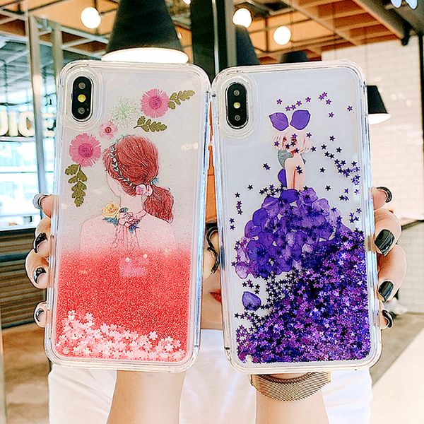 

luxury flowers quicksand phone case for iphone 11pro se xs max xr x 6s 7 8 plus cute cartoon girls glitter dynamic liquid cover