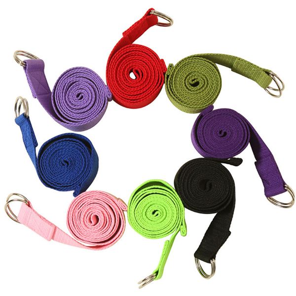 

new arrival cotton blended polyester yoga stripes solid color non-slip exercise stretch belt yoga straps bands with d-ring