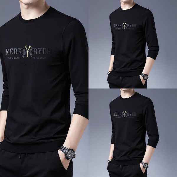 

2020 осень новый вскользь топ свитер мужской топ молодежи длинный рукав рубашки напечатанный базовый черный свитер для мужчин sfepz, Black