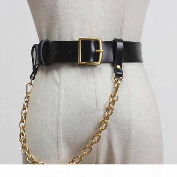 

seebeautiful metal pin buckle long chain pu leather girdle waist seal belts woman summer autumn 2020 new tide fashion t095, Black;brown