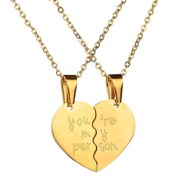 

stainless steel couple necklace set women's necklace love heart clavicle chain paired ladies jewelry wedding gift, Silver