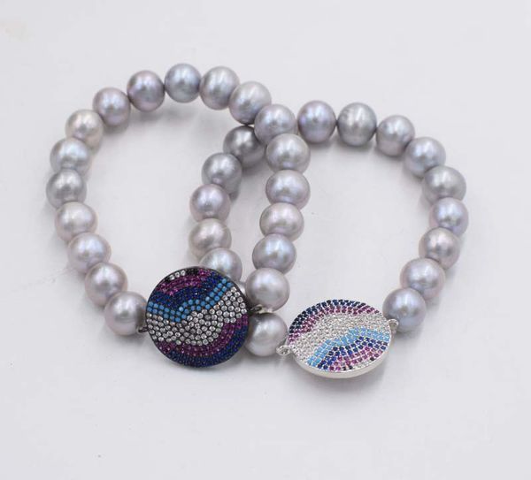 

freshwater pearl gray near round 10-11mm bracelet 8inch wholesale nature beads fppj, Black