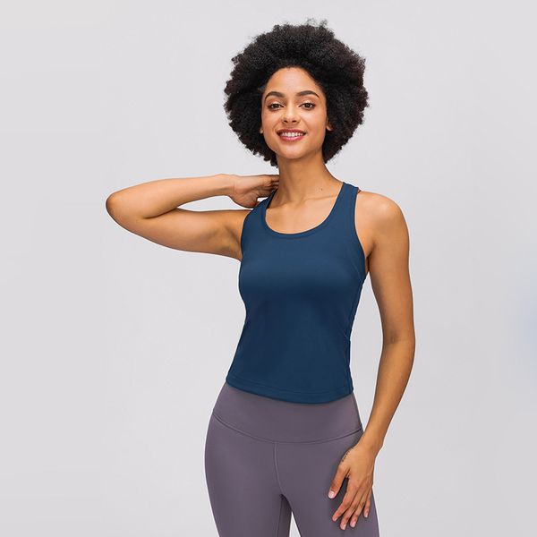 

lu yoga solid color gym sportswear stretch tight yoga vest women i-shaped back slim fit athletic indoor sport running fitness tank top, White;red