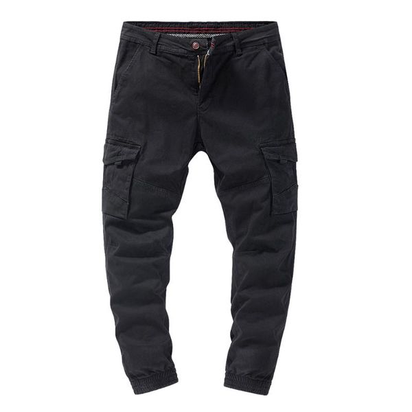 

autumn mens thick cargo pants elastic multiple pocket male trousers outdoor joggers pant plus size pants men my262, Black