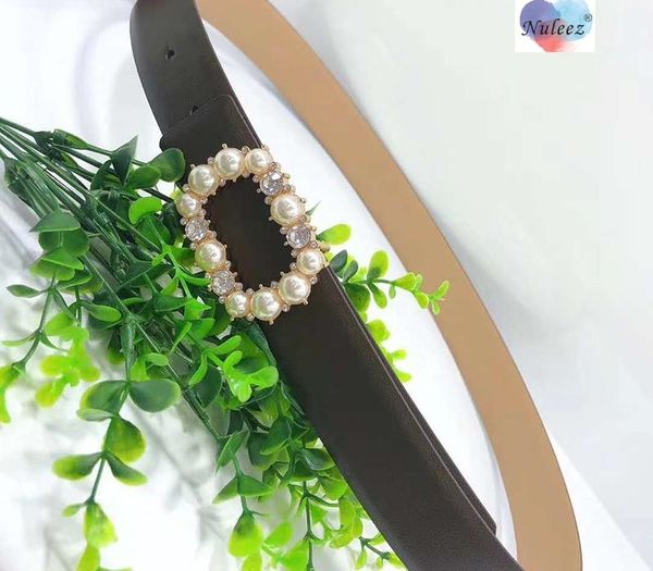 

nuleez belt women reversible double face cowhide leather pearl and copper buckle sweet lady daily dress accessory, Black;brown