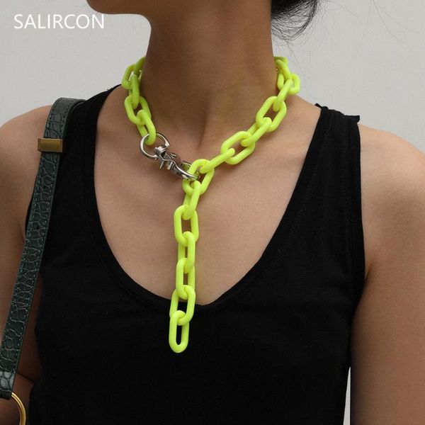 

salircon fashion acrylic long chain necklaces collier bohemia chunky choker necklace for women men punk party jewelry bijoux, Silver