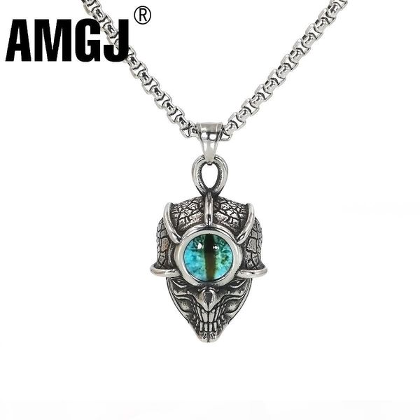 

wholesale men stainless steel pendant necklace gothic hip hop skull devil's eye charm necklace party jewelry gifts, Silver
