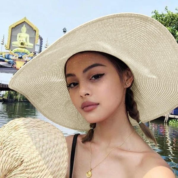 

brim oversized beach hats for women large straw hat uv protection foldable sun shade hat fashion caps wholesale dropshipping, Blue;gray