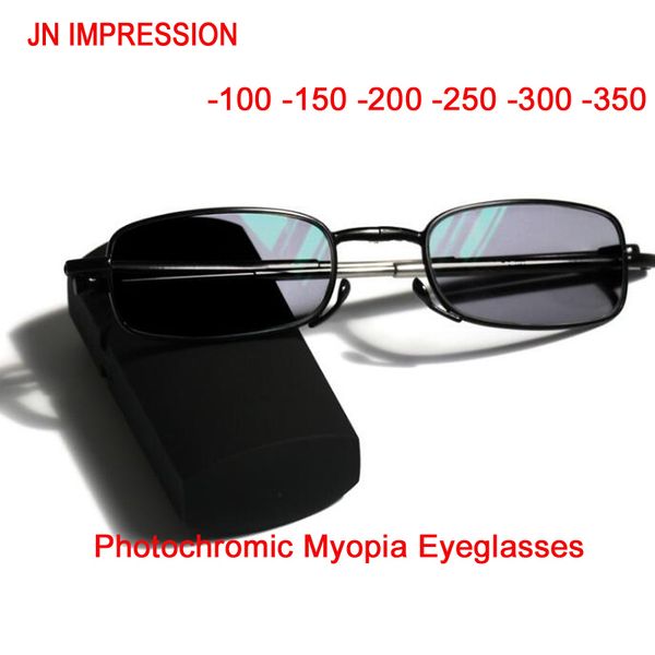 

jn impression folding sun pchromic finished men women myopia eyeglasses frame sun glasses optical myopia eyewear oculos male, Black