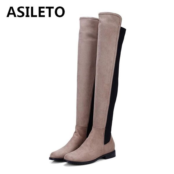 

asielto women boots female over the knee boots sapatos femininos flock round toe patchwork boot winter botas mujer a713g, Black
