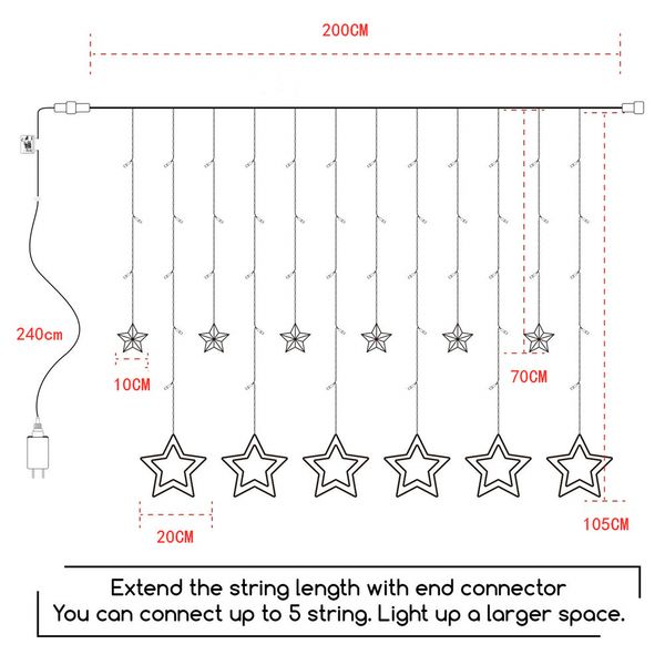 

220v eu 12 stars xmas fairy lights festoon led string lights star garland on window curtain indoor tree decoration wedding light