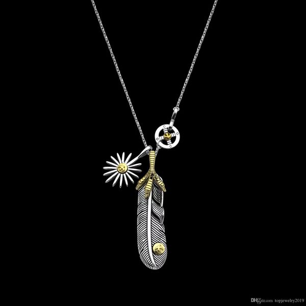 

luxury designer jewelry men necklace punk hip hop feather pendant necklace silver rose gold couple necklace sunflower sweater chain