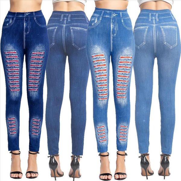 

high elastic waist leggings hollow out denim leggings pencil pants plus size 3xl fitness pants autumn slim fit trousers, Black
