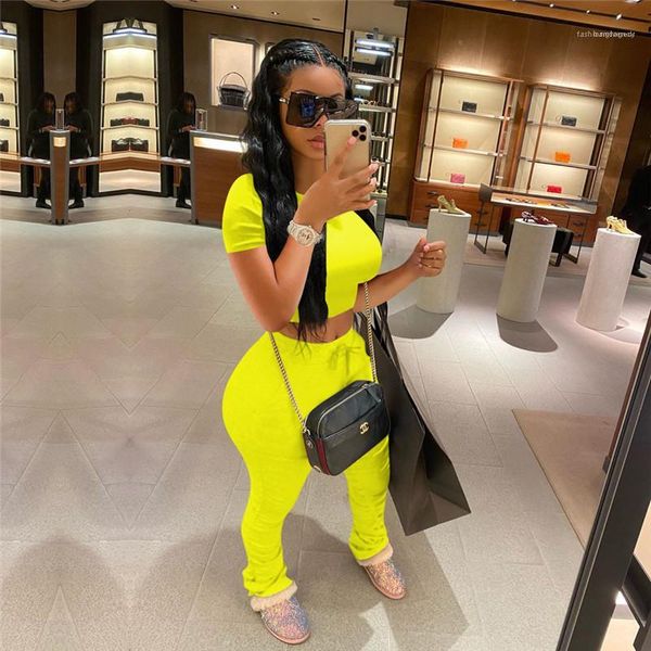 

skinny o neck womens tracksuits solid color slim womens designer tracksuits short long pants 2pcs short sleeve, Gray