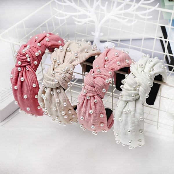 

fashion girls headband pearls inlay solid hair band women turban autumn headwear hair accessories