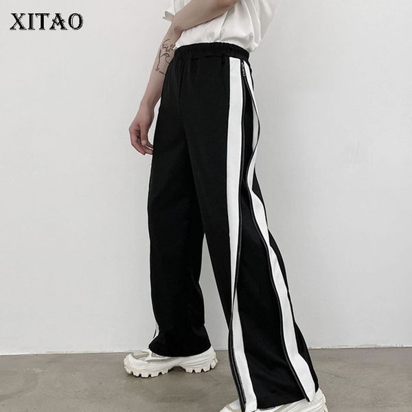 

xitao patchwork hit color fake zipper straight pants women 2020 autumn casual fashion new style mid waist women clothes zp2923, Black;white