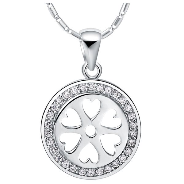 

nice white plated necklace with shine crystal and hollow heart shape design pendant necklace for women gift, Silver
