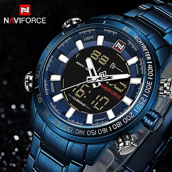 

naviforce 9093 brand mens quartz watch fashion digital led sport watch waterproof man watches male clock relogio masculino, Slivery;brown