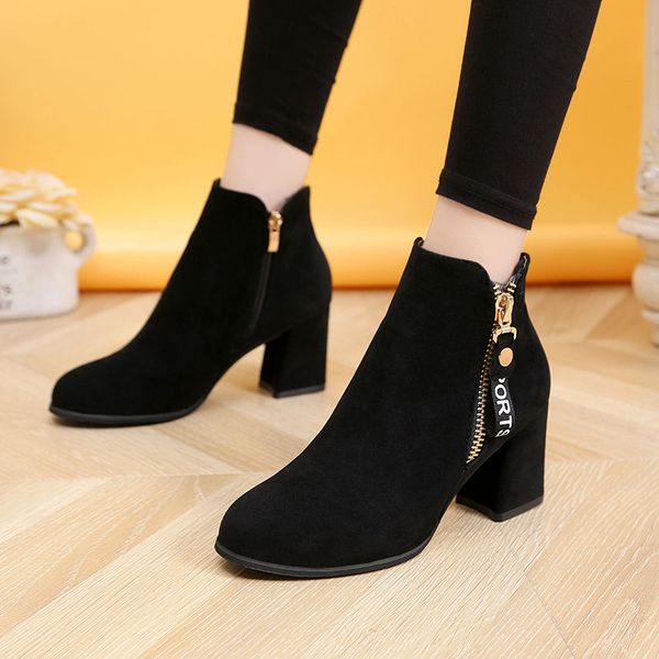 

women ankle boots dropshipping winter women high heels boots nude platform ladies pumps shoes zapatos de mujer, Black