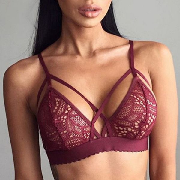 

women cross bandage crop tank floral lace bra seamless bralette bustier fitness body building invisible bra 2020, Red;black