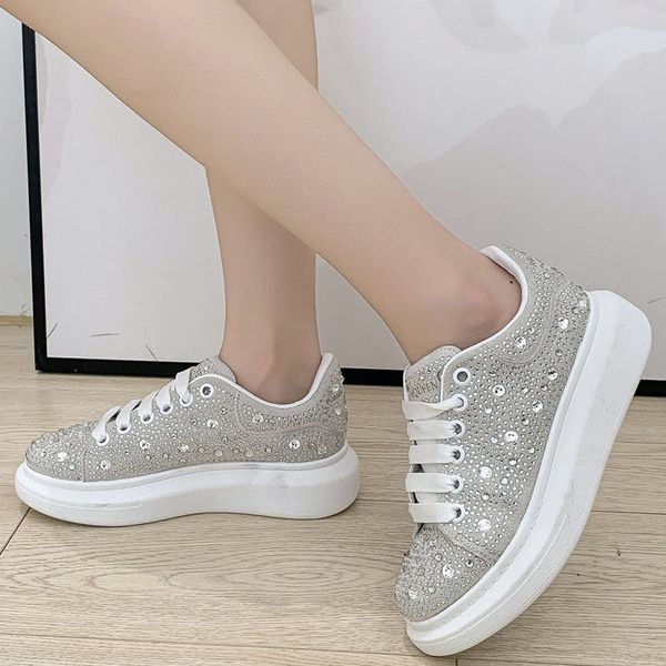 

rimocy silver crystal women sport shoes autumn 2020 chunky platform lace up sneakers woman flat heels rhinestones casual shoes t200820, Black