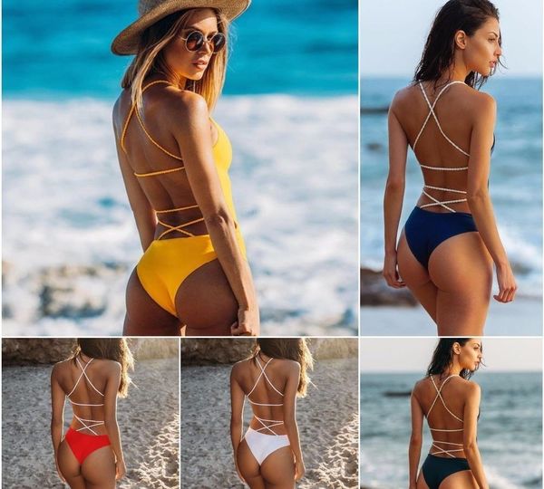 

melphieer yellow one pieces swimsuit 2019 breathable swimwear women monokini braided bodysuit swim suit beach maillot de bain y19072701, White;black