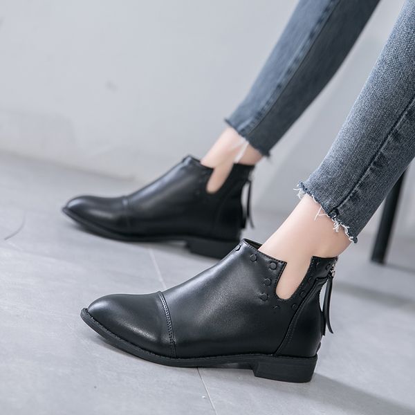 

new 2020 autumn ankle boots women plus size zipper winter boots black casual shoes woman leather plus size