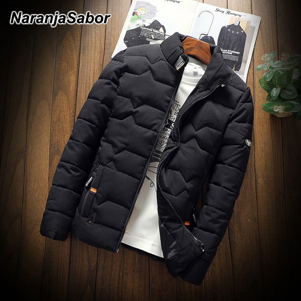 

naranjasabor winter 2020 men's jacket male new casual thicken warm cotton jacket slim clothes youth soild men's wear n597, Black