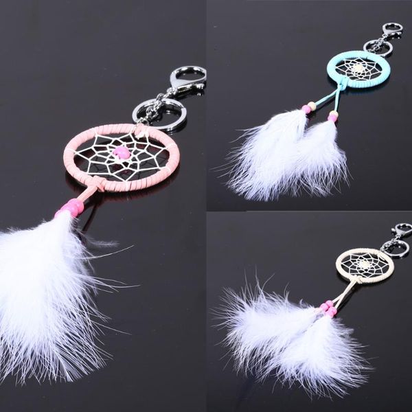 

fashion 1 pcs handmade brown dream catcher net with feathers keychain gift for car interior accessories, Silver