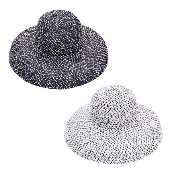 

summer retro round big straw hat ladies sun hats travel holiday visor hats vintage women beach hat black and white, Blue;gray