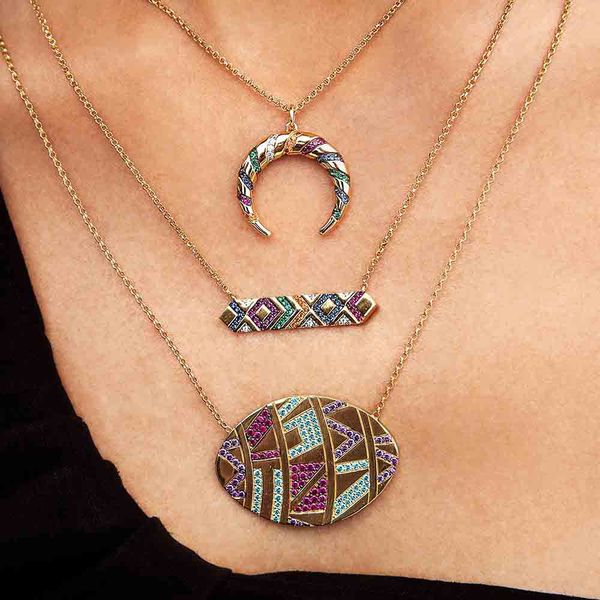 

multicolor rhinestone bohemia pendant necklaces tribal geometric necklace eye moon crystal pendant necklaces jewelry for women gift, Silver