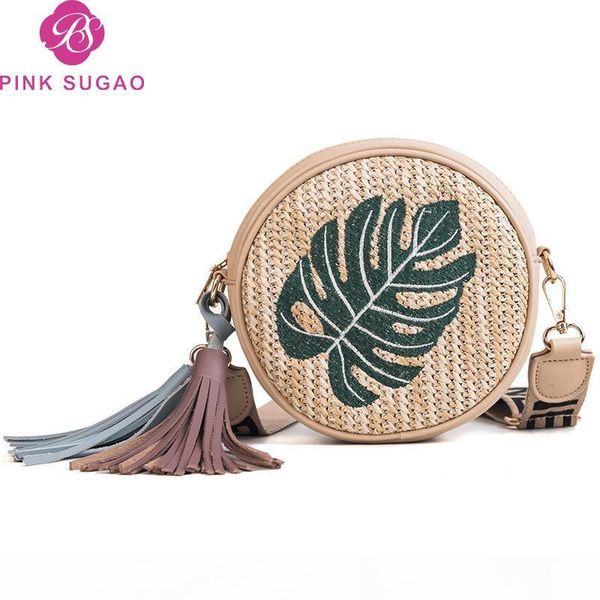 

designer-pink sugao handbags designer crossbody bag mini shoulder handbag 2019 new fashion circle messenger bag handmade straw bag wholesale