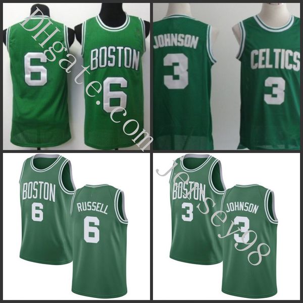 

boston celtics men #3 dennis johnson #6 bill russell green nba swingman throwback jersey, Black