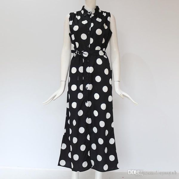 

2020 long dress women summer polka dot beach chiffon dresses boho style casual party turn down collar office shirt vestido, White;black