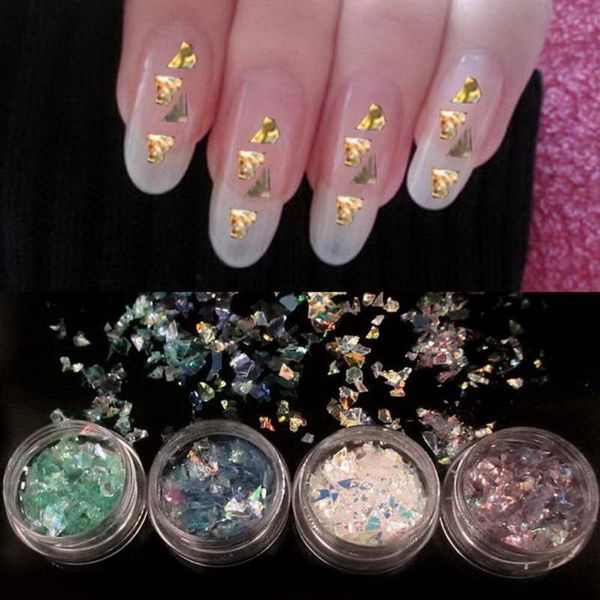 

4 pcs shell glass paper fluorescent color cellophane nail decoration tools zg88, Silver;gold