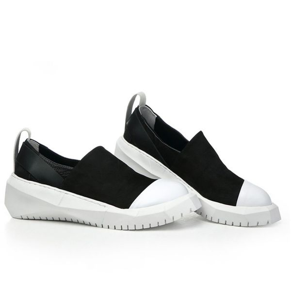 

casual shoes genuine men leather shallow slip on platform sneakers runway solid black round toe moccasins homme loafers 38-44