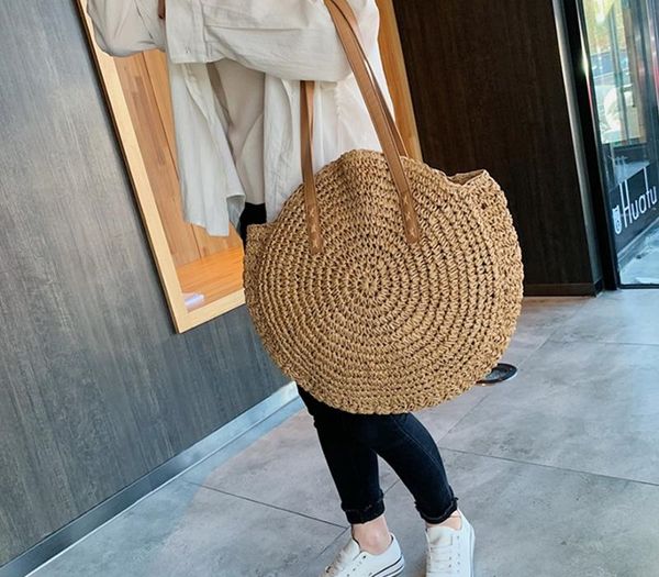 

women bag casual straw shoulder bags solid hollow circle totes handbags big capacity summer lady bohemian beach travel002